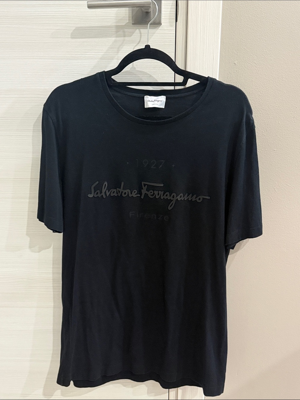 Salvatore Ferragamo Black Embossed Logo Crewneck Tee